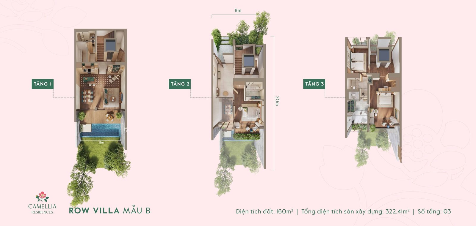 Mẫu thiết kế B row villa phân khu Camellia Residences tại dự án biệt thự Thanh Xuân Valley — từ tài liệu dự án.
