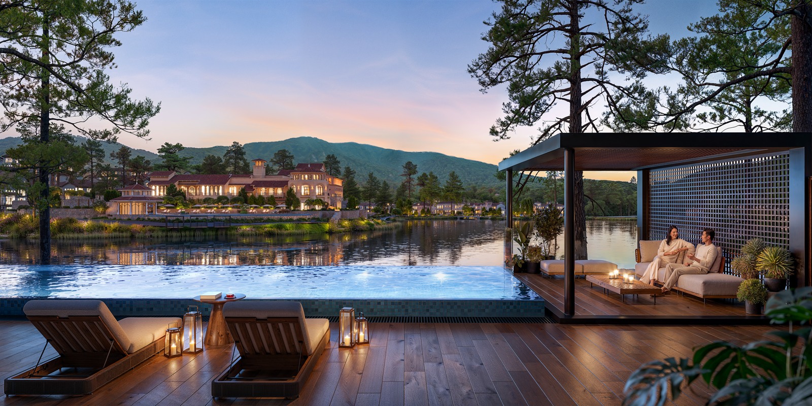 Phối cảnh bể bơi và deck khu Country Club tại phân khu Lakeside Residences, dự án Thanh Xuân Valley