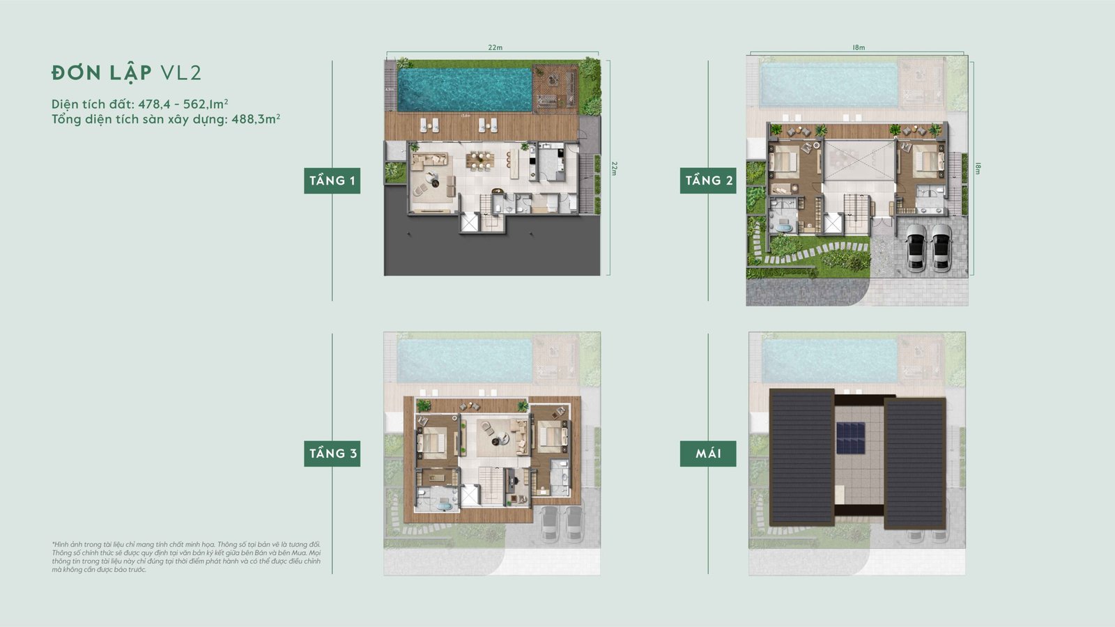 Mẫu thiết kế đơn lập VL2 kích thước lô 22x22m taluy âm — phân khu Lakeside Residences Thanh Xuân Valley.