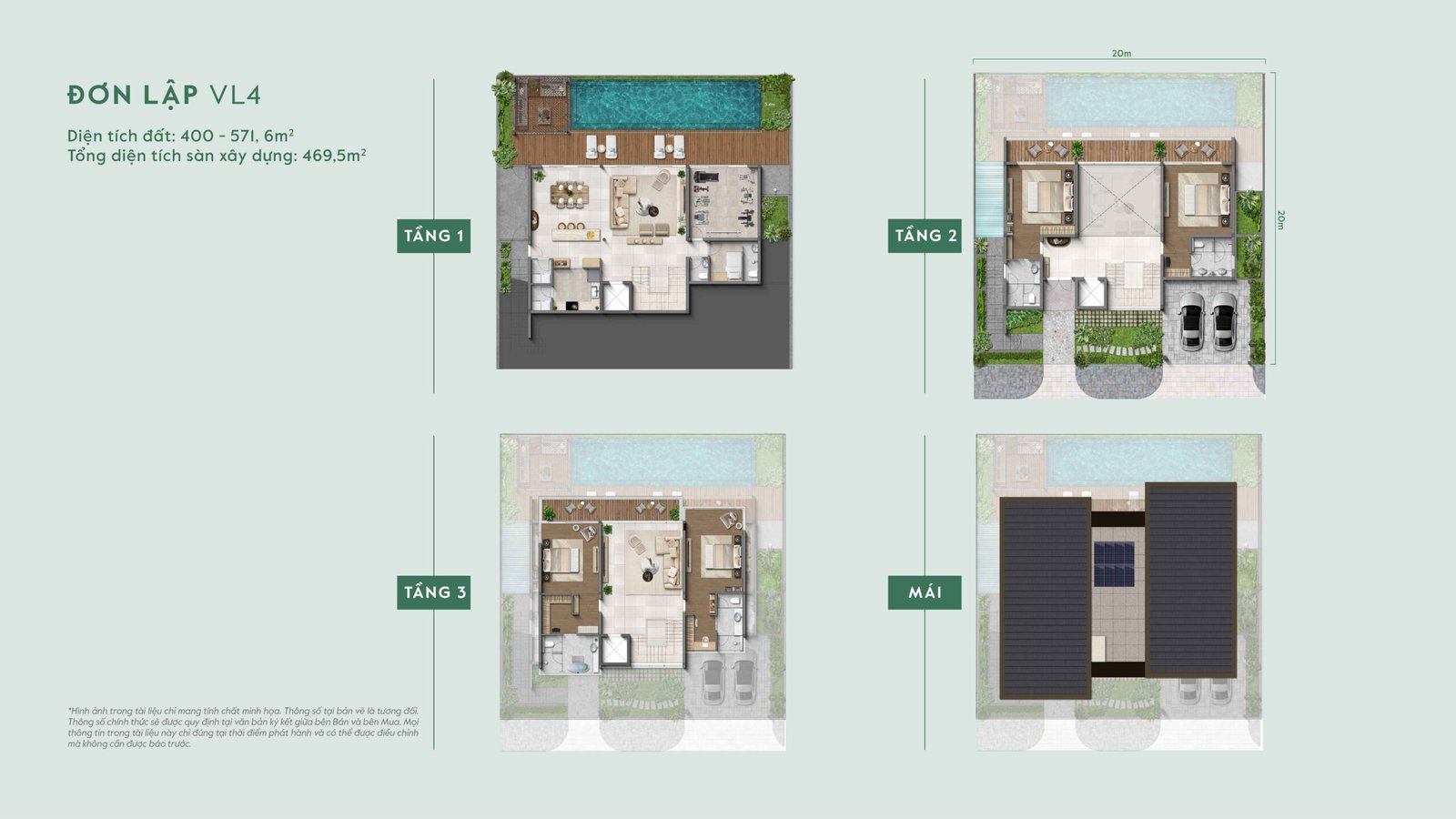 Mẫu thiết kế đơn lập VL4 kích thước lô 20x20m taluy âm — phân khu Lakeside Residences Thanh Xuân Valley.