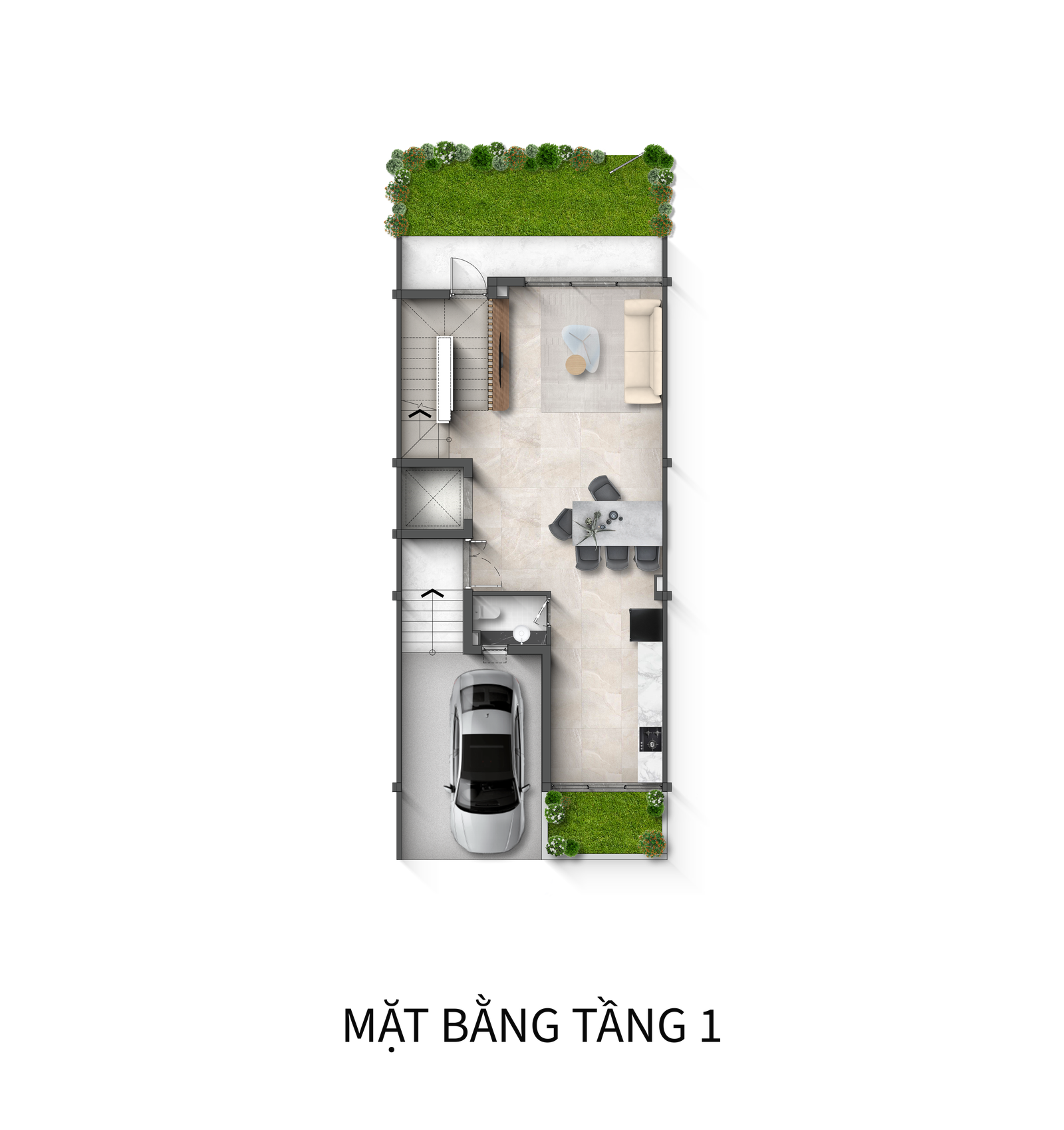 Mặt bằng tầng 1 mẫu LKA liền kề đầu hồi taluy dương phân khu Spring Residences Thanh Xuân Valley.
