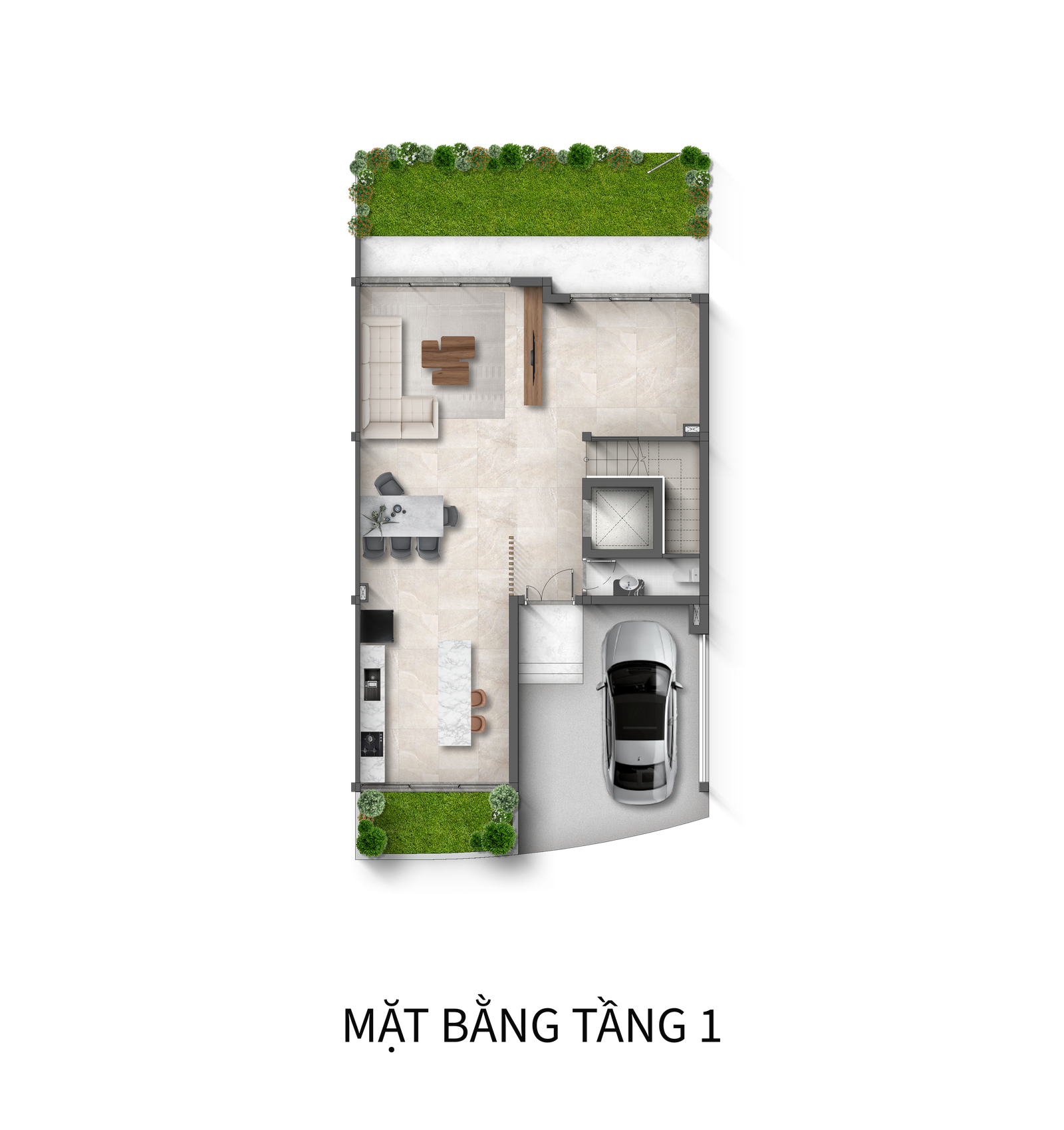 Mặt bằng tầng 1 mẫu LKAH4 liền kề góc 8.5m phân khu Spring Residences Thanh Xuân Valley.