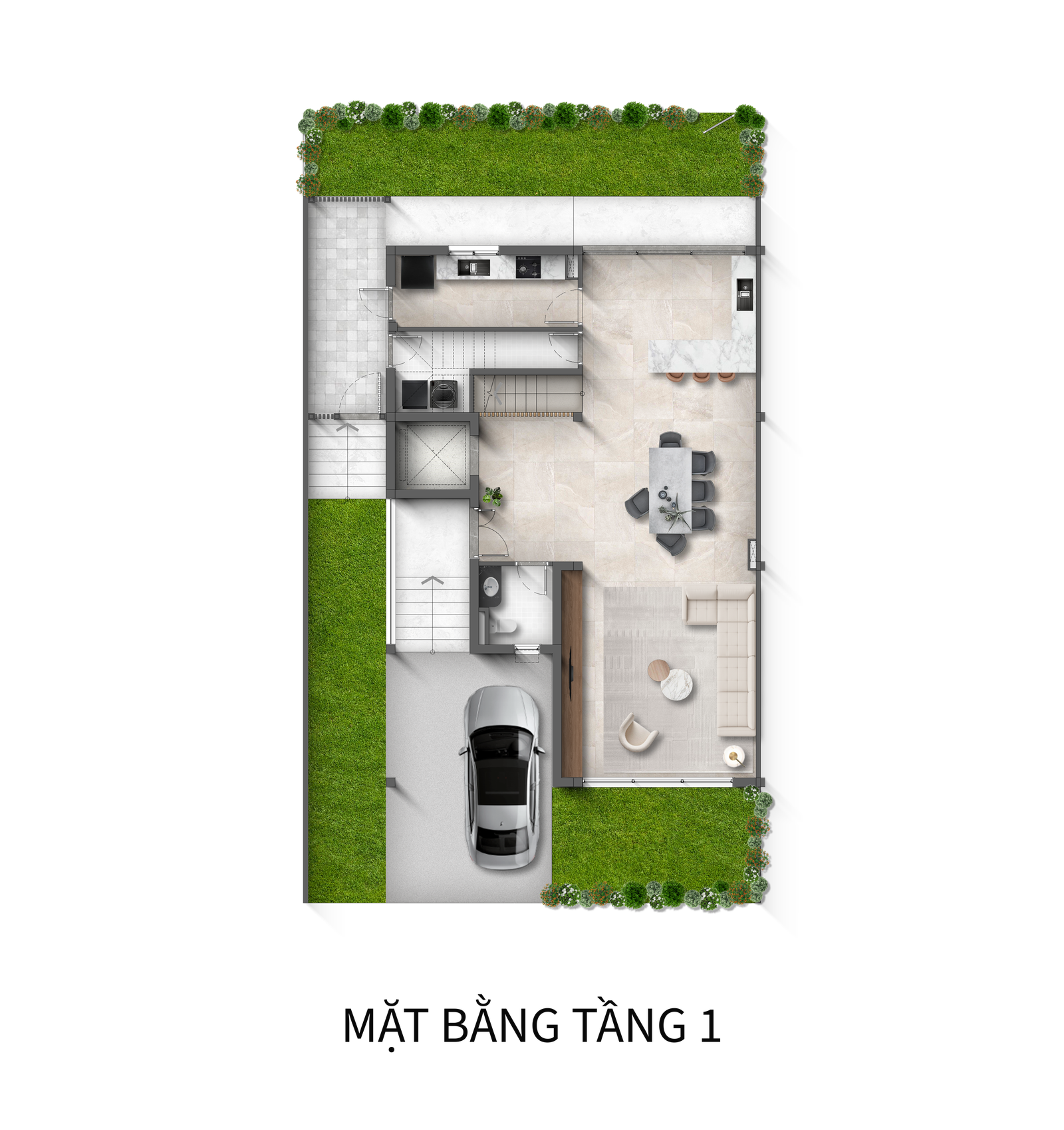 Mặt bằng tầng 1 mẫu SLA song lập đầu hồi taluy dương phân khu Spring Residences Thanh Xuân Valley.