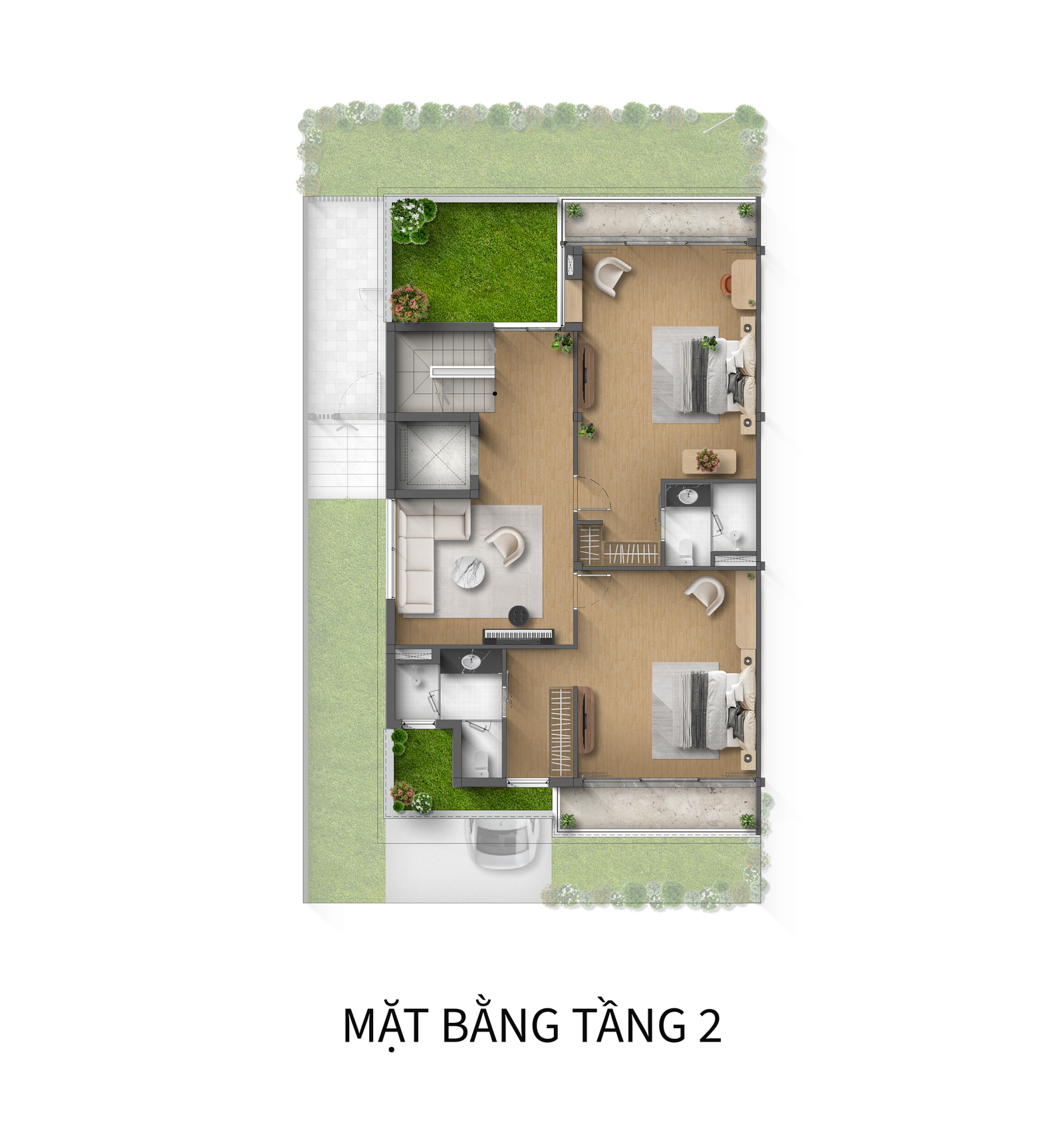 Mặt bằng tầng 2 mẫu SLA song lập phân khu Spring Residences Thanh Xuân Valley.