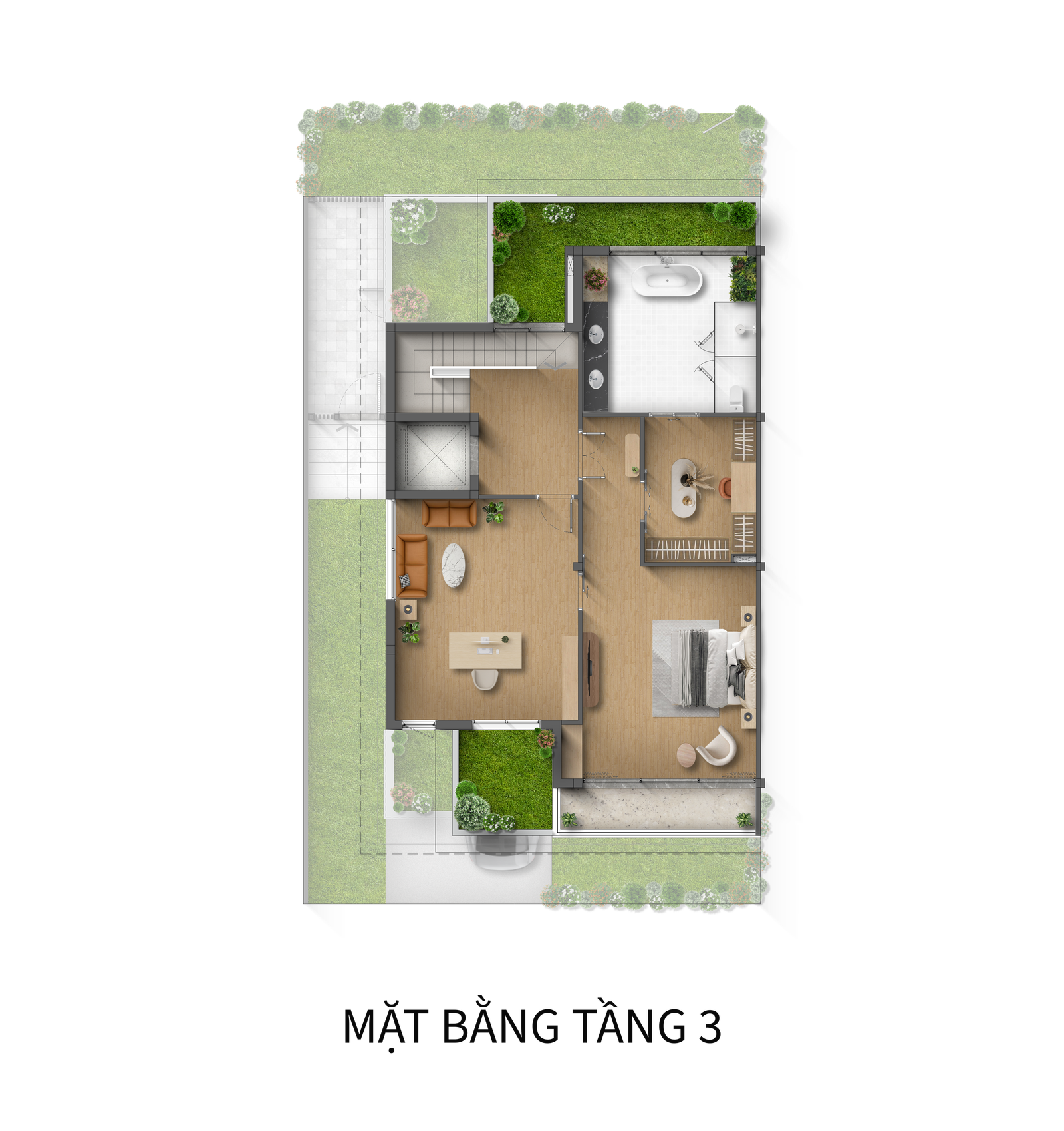Mặt bằng tầng 3 mẫu SLA song lập phân khu Spring Residences Thanh Xuân Valley.