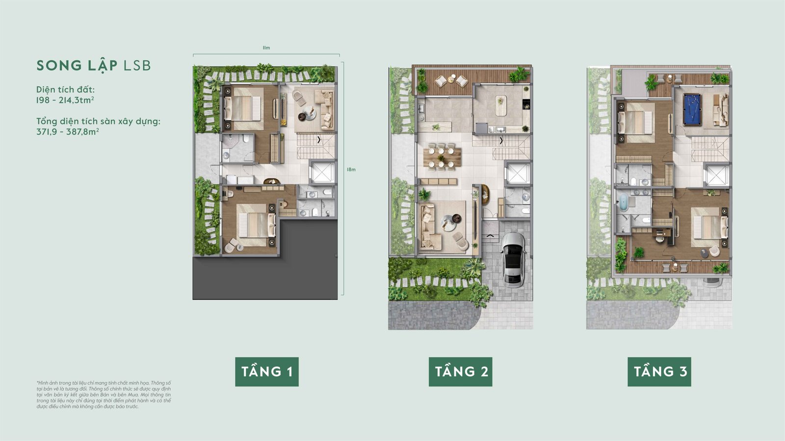 Mẫu thiết kế song lập LSB kích thước lô 11x18m taluy âm — phân khu Lakeside Residences Thanh Xuân Valley.