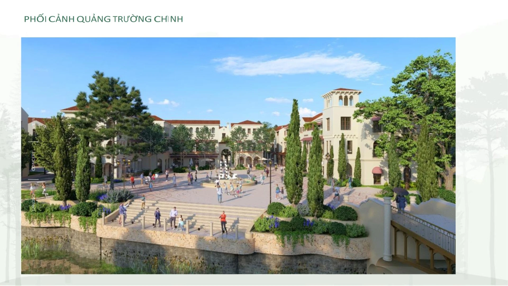 Phối cảnh quảng trường trung tâm phân khu Valley Town tại Thanh Xuân Valley