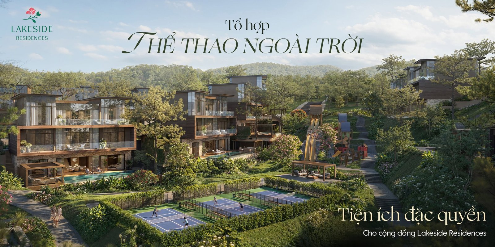 Tổ hợp thể thao ngoài trời tại dự án biệt thự Thanh Xuân Valley - xác nhận bằng ảnh thực tế.