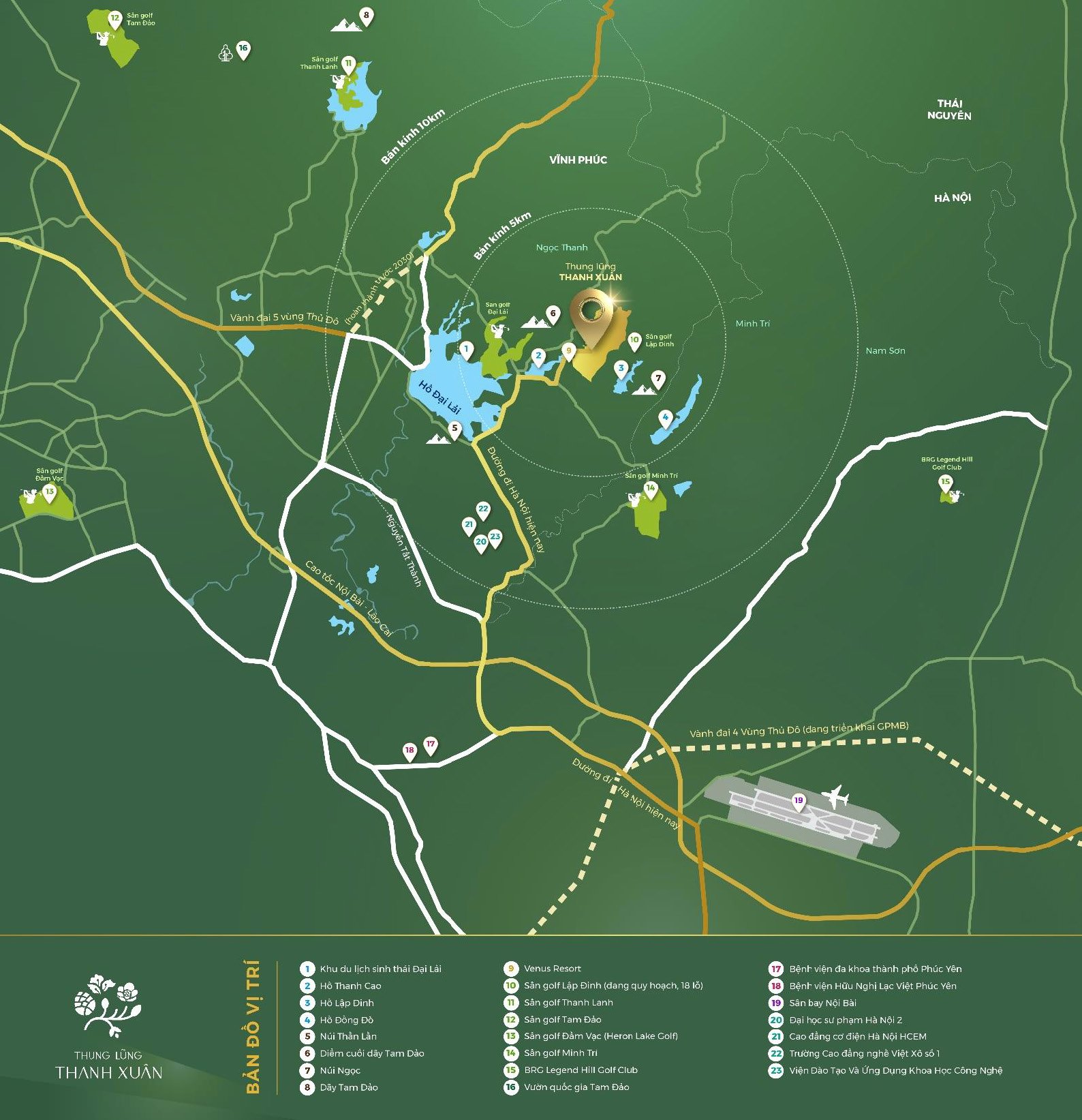 Vị trí biệt thự Thanh Xuan Valley trên bản đồ — cách Hà Nội khoảng 50 km