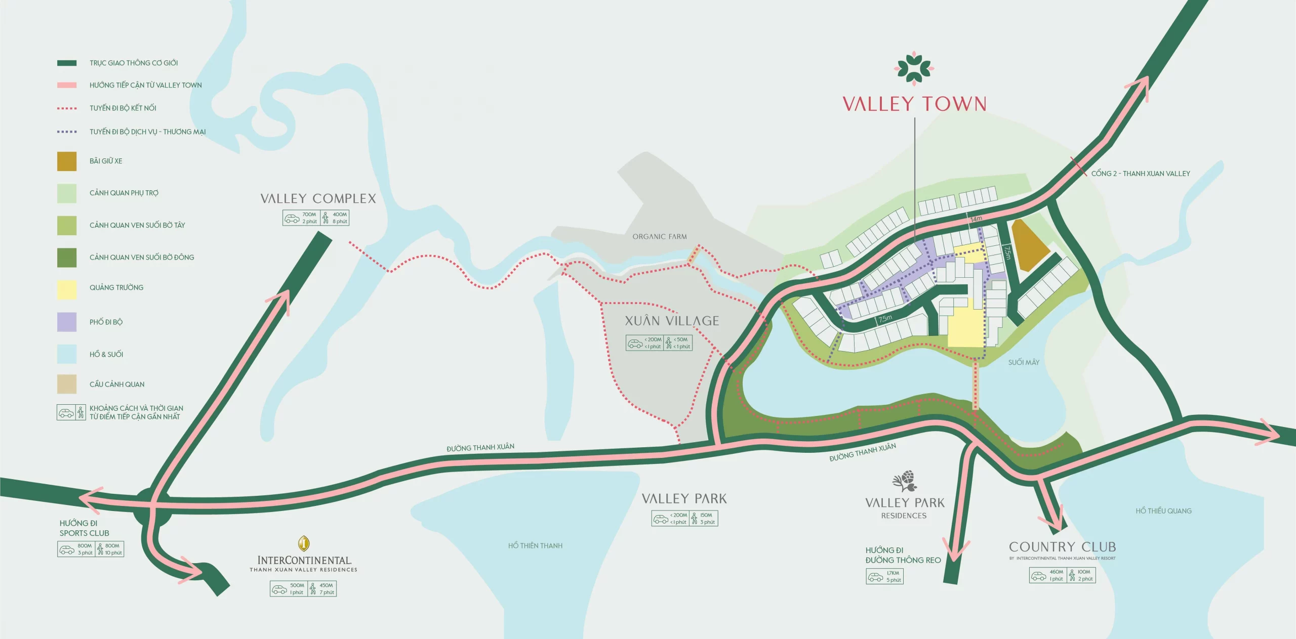 Bản đồ vị trí quy hoạch Valley Town trong tổng thể khuôn viên dự án Thanh Xuân Valley, cho thấy cổng phía Tây.